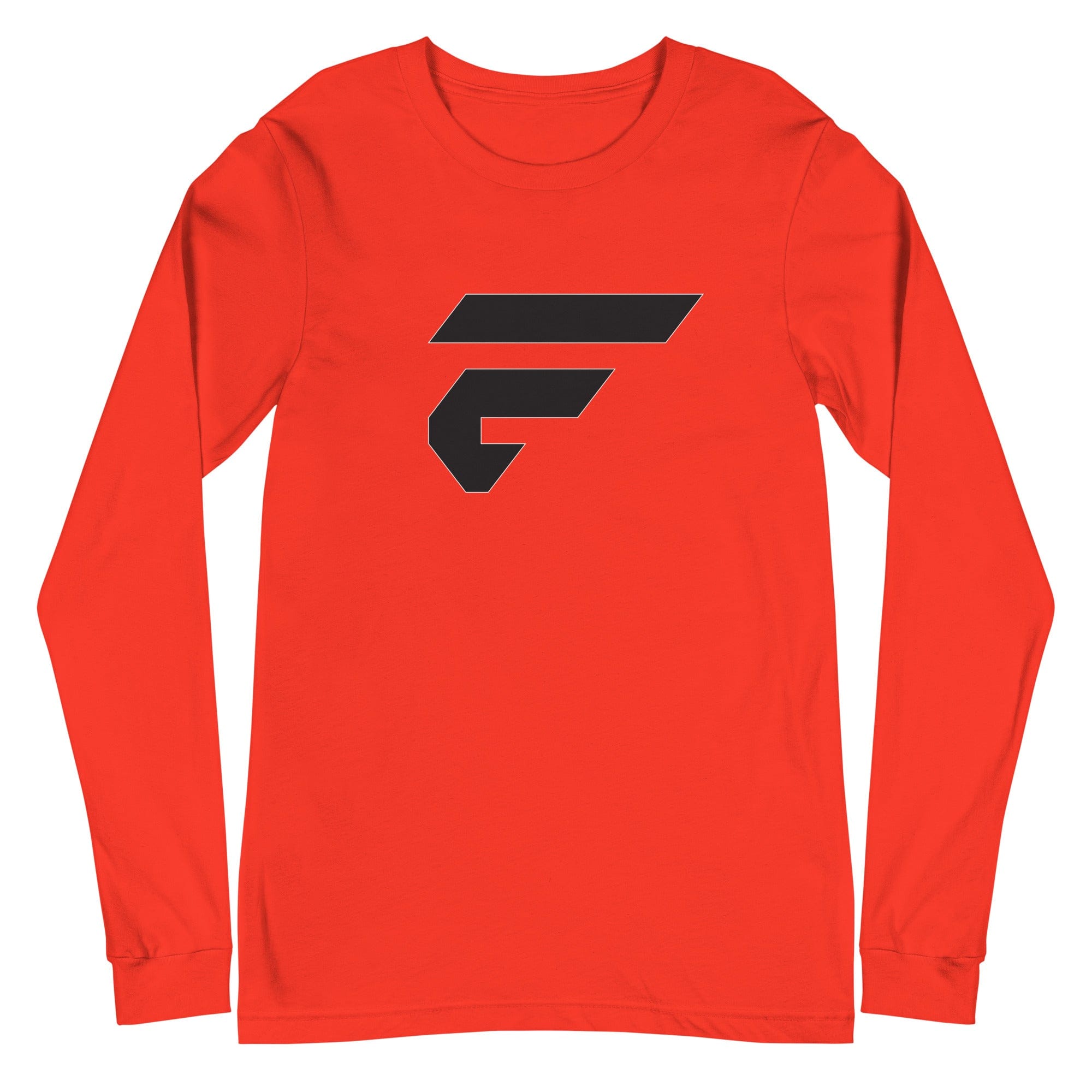 Orange unisex cotton longsleeve shirt with Fire Cornhole F logo in black