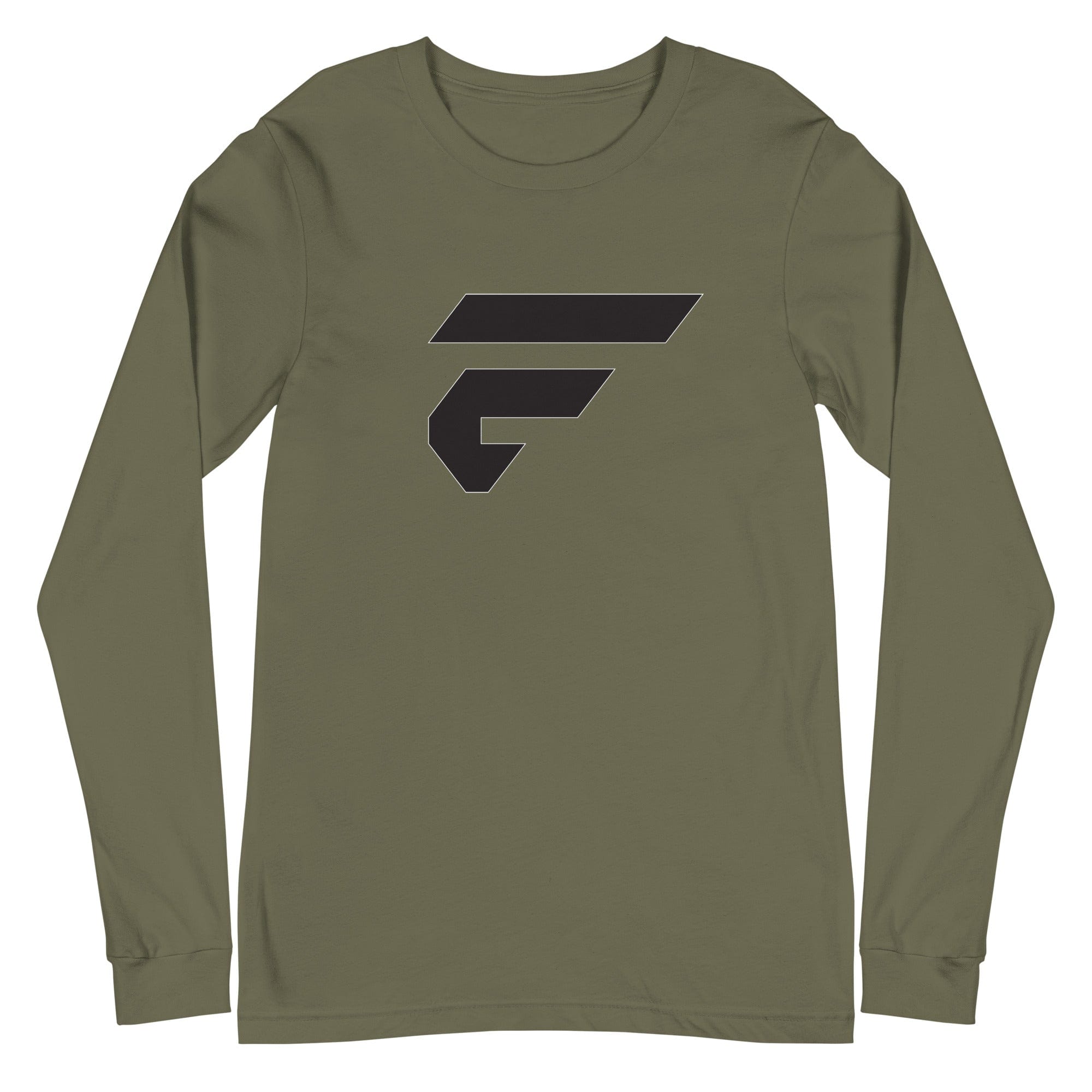 Forest green unisex cotton longsleeve shirt with Fire Cornhole F logo in black