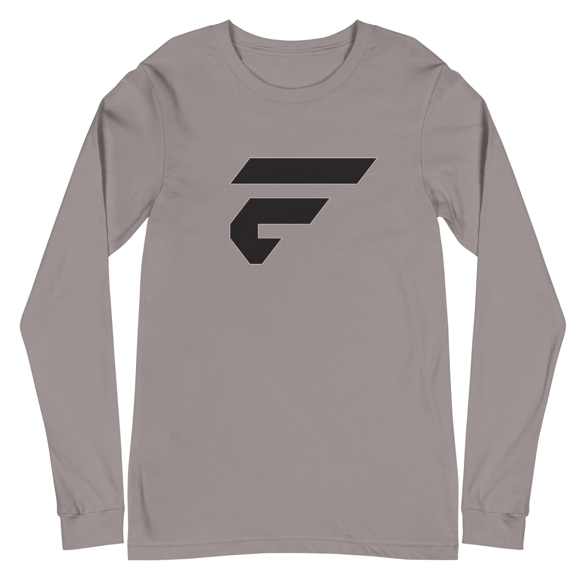 Grey unisex cotton longsleeve shirt with Fire Cornhole F logo in black