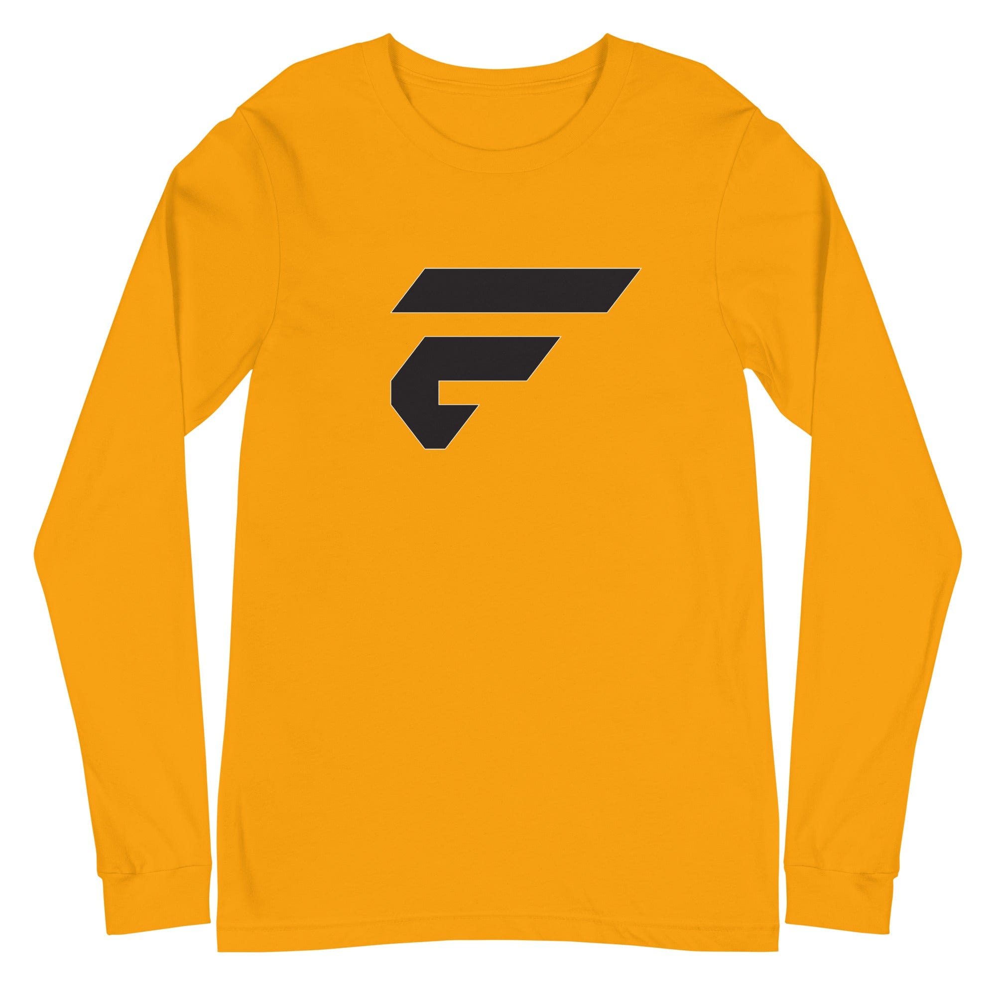 Yellow unisex cotton longsleeve shirt with Fire Cornhole F logo in black