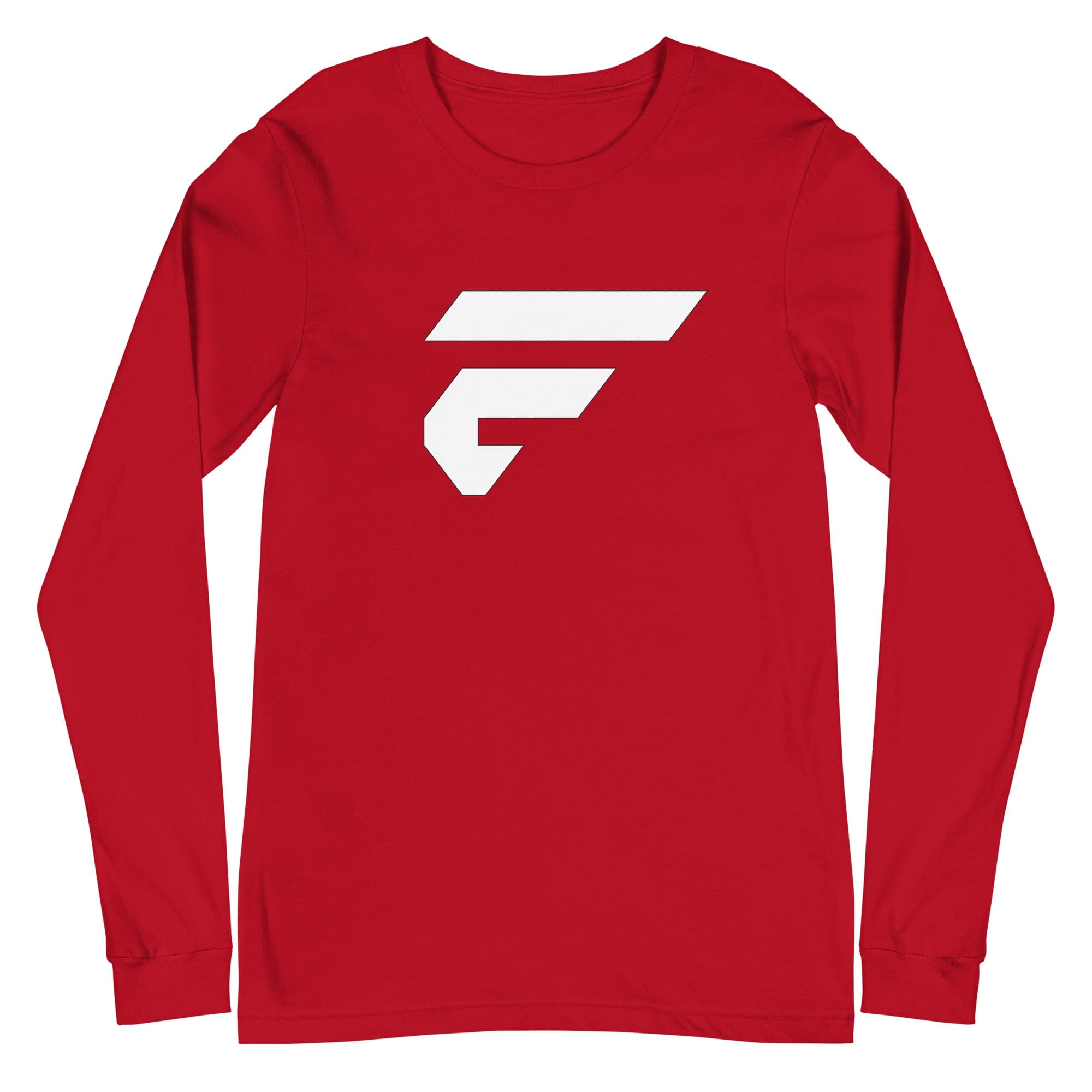 Red unisex cotton longsleeve shirt with Fire Cornhole F logo in white