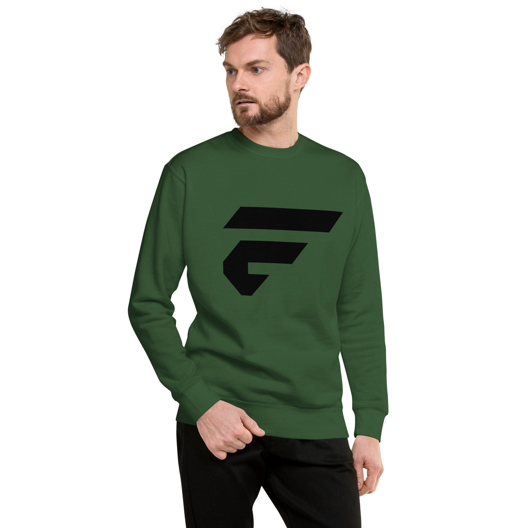 Green unisex sweatshirt with Fire Cornhole F logo in black