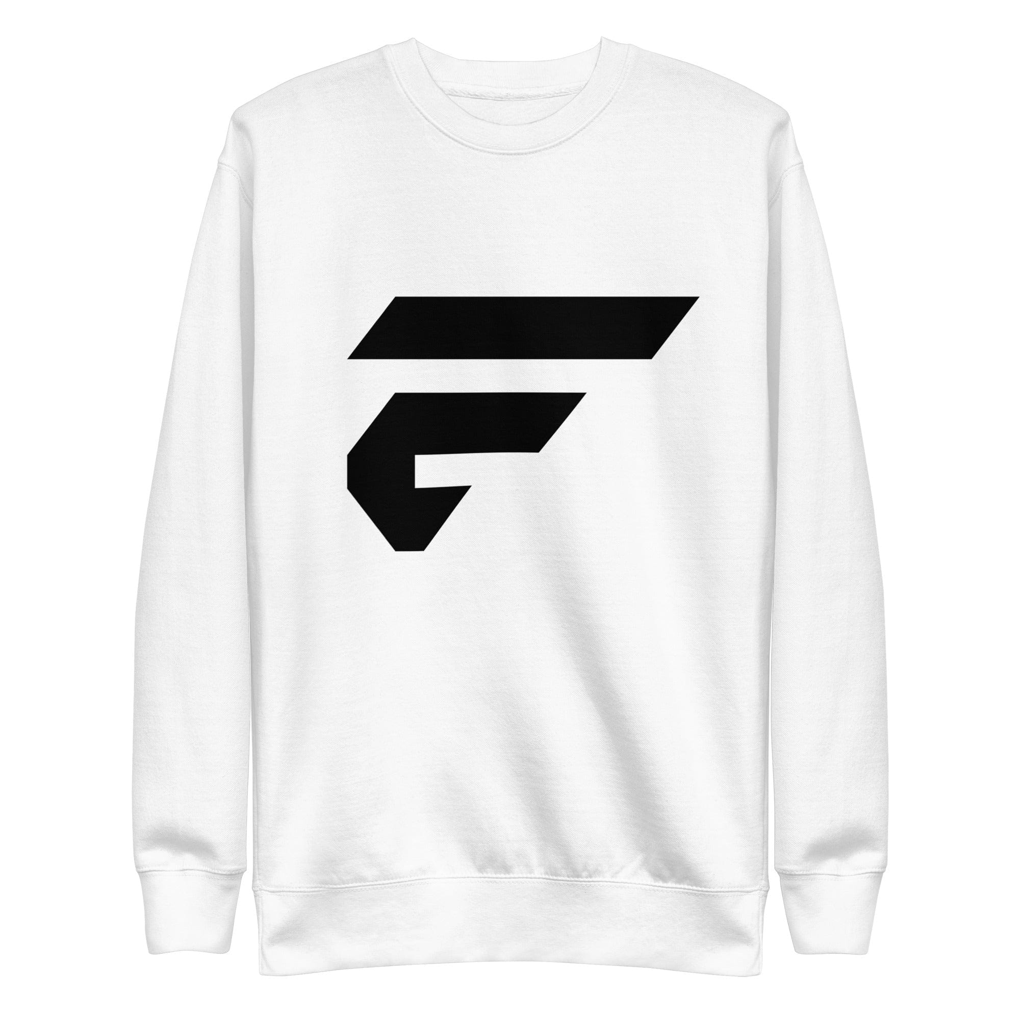 White unisex sweatshirt with Fire Cornhole F logo in black