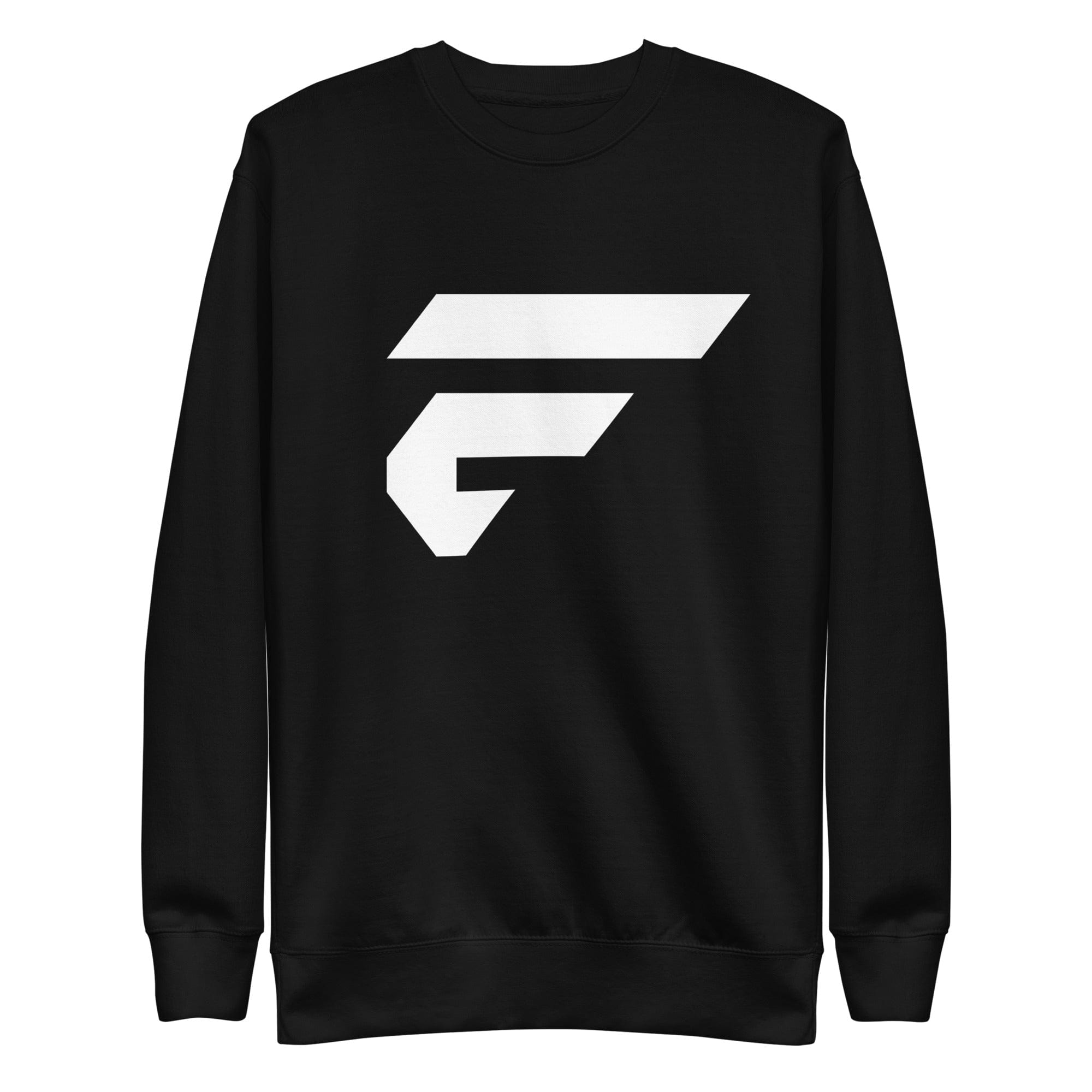 Black unisex sweatshirt with Fire Cornhole F logo in white