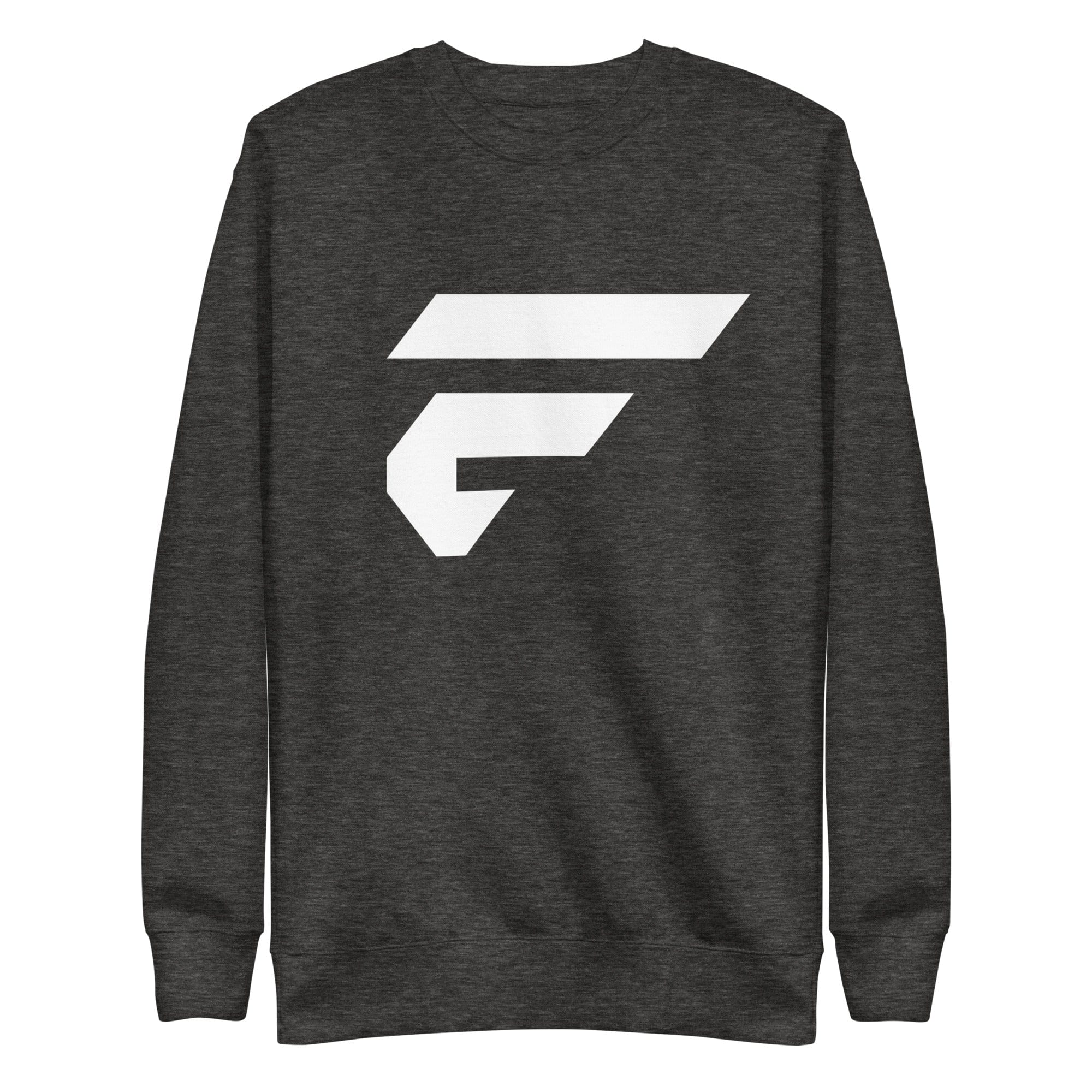 Dark heathered grey unisex sweatshirt with Fire Cornhole F logo in white