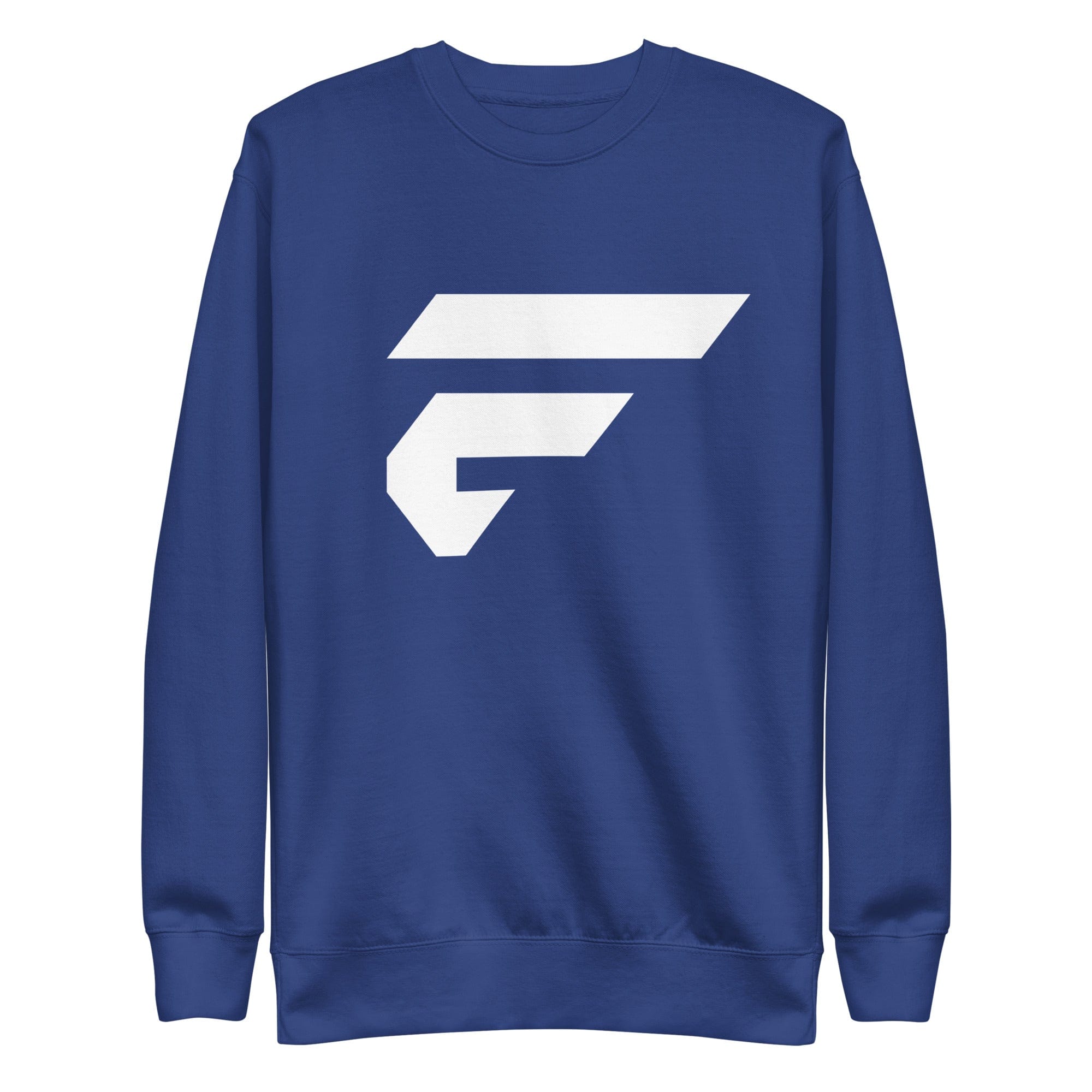 Blue unisex sweatshirt with Fire Cornhole F logo in white