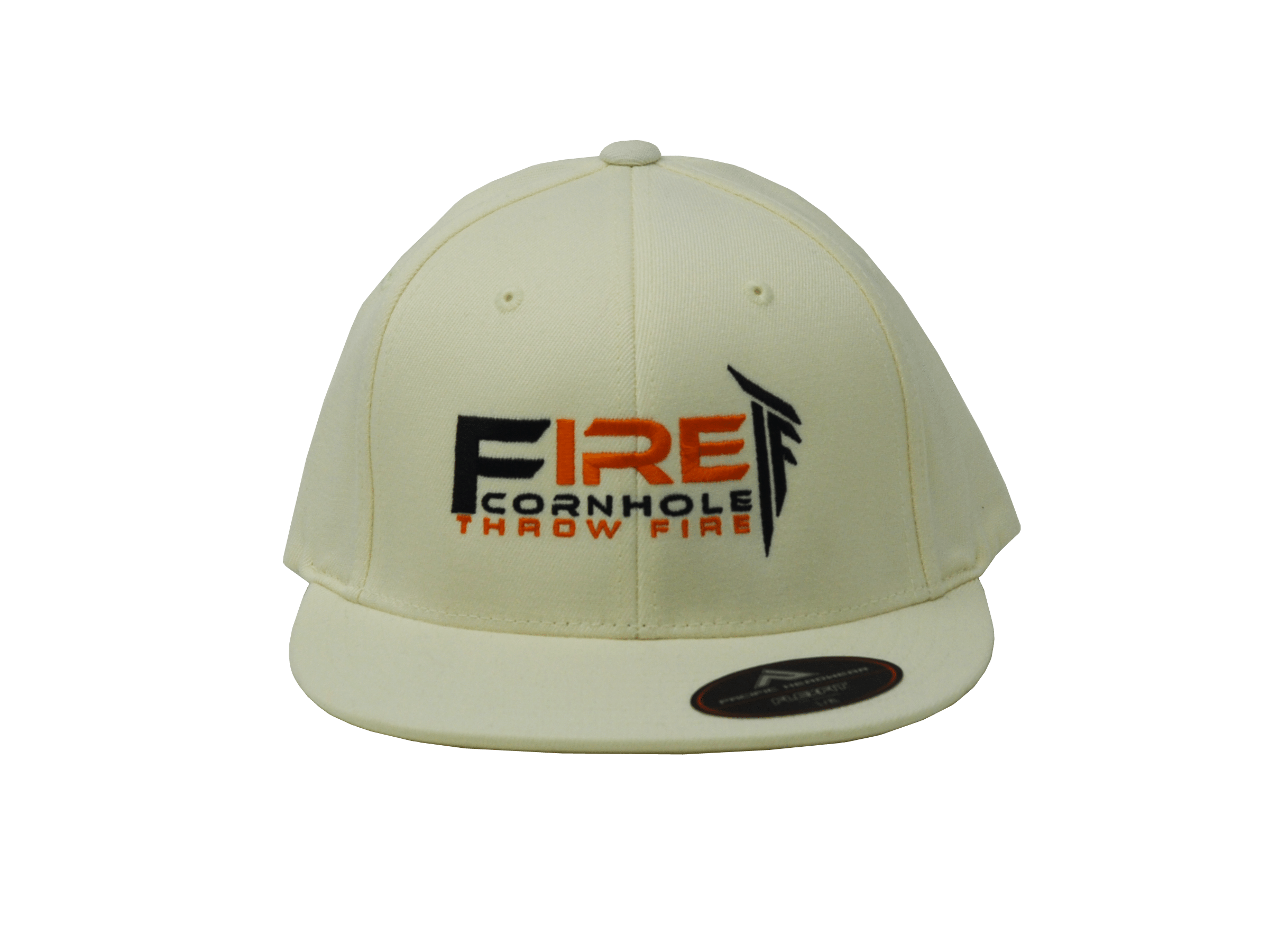 Fire Cornhole Vintage White with Orange and Black Logo Hat
