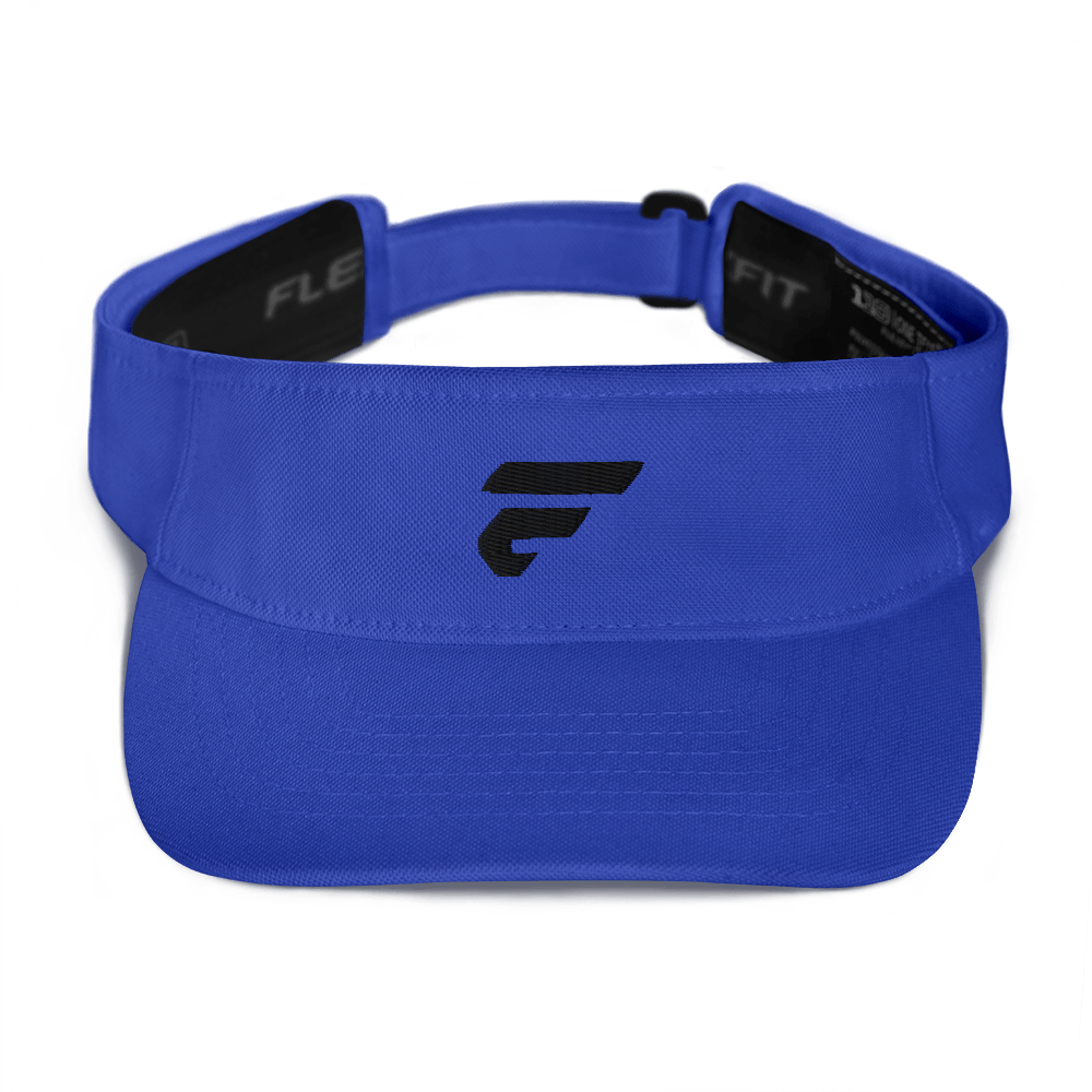 Blue visor with Fire Cornhole F logo in black