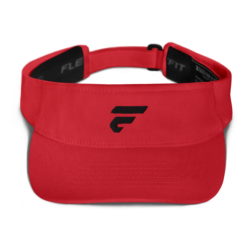 Red visor with Fire Cornhole F logo in black