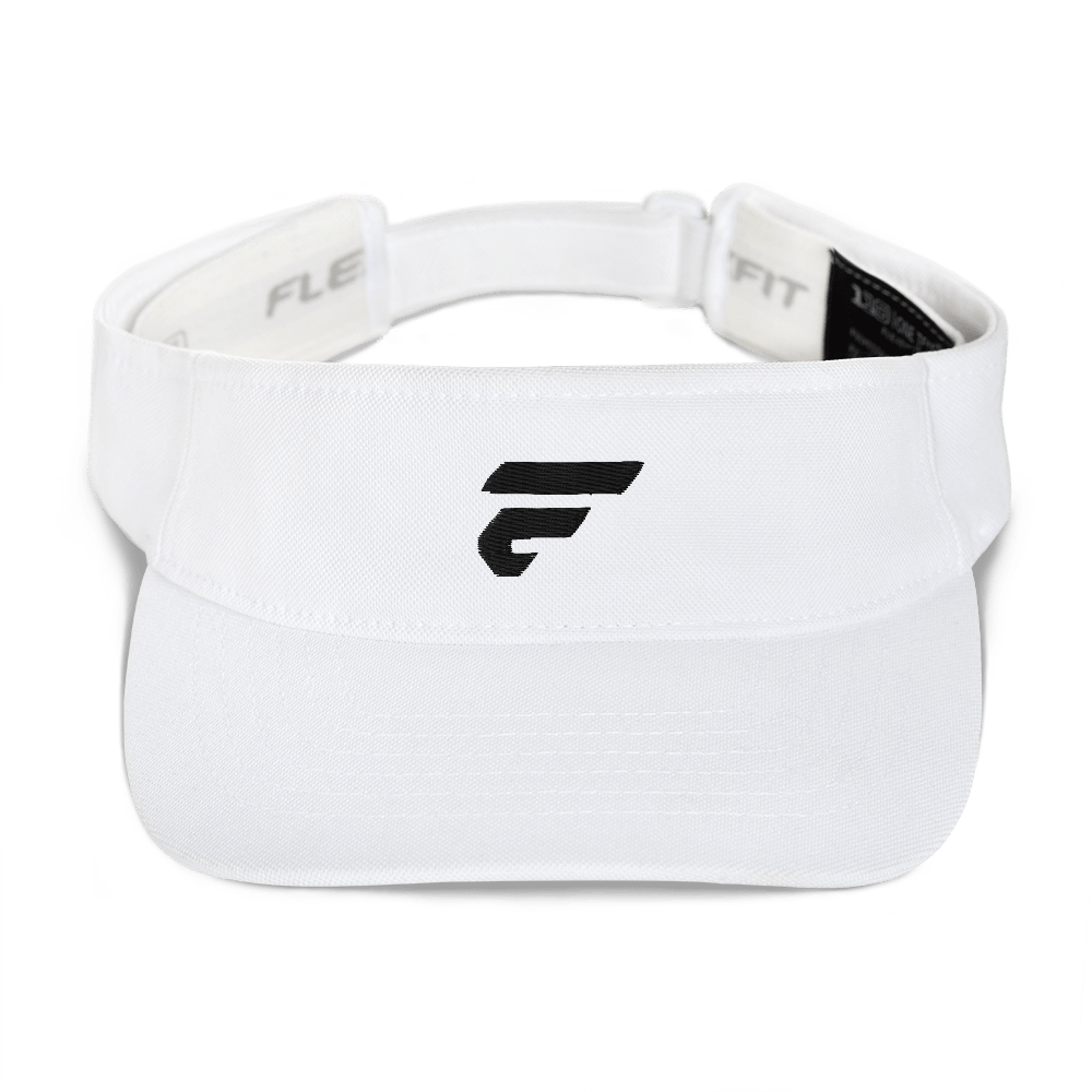 White visor with Fire Cornhole F logo in black