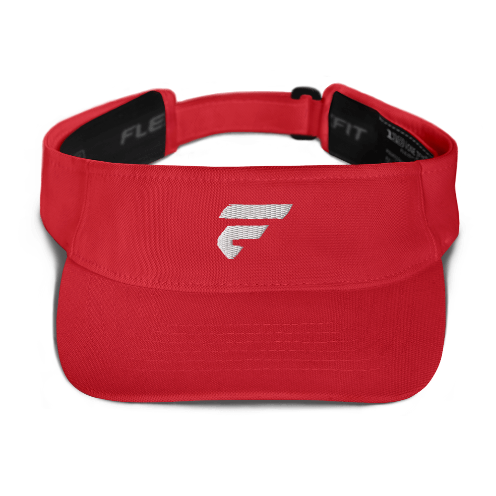 Red visor with Fire Cornhole F logo in white